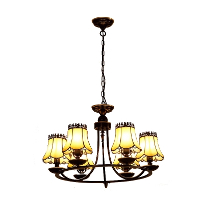 Traditional Style Simple Yellow Glass Empire Shade Chandelier in Black Finish, 6 Lights