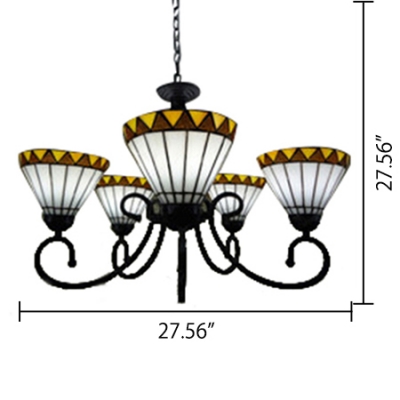 White Stained Glass Shade Tiffany Style Chandelier in Black Finish, 5 Lights
