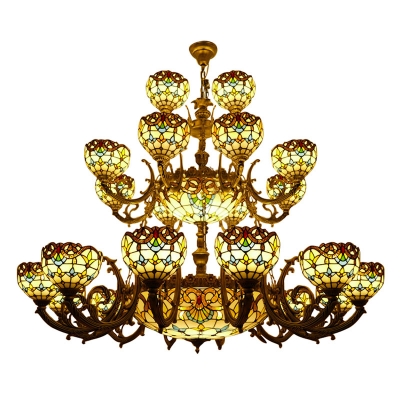 2/3-Tier Tiffany Baroque Chandelier with Tulip Pattern Glass Shades