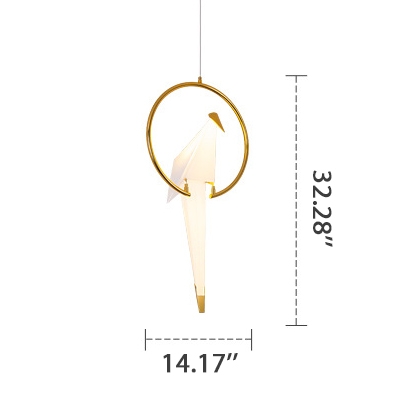 Adjustable Decorative Metal Lights Gold Paper Crane Hoops LED Chandelier for Bedroom Living Room