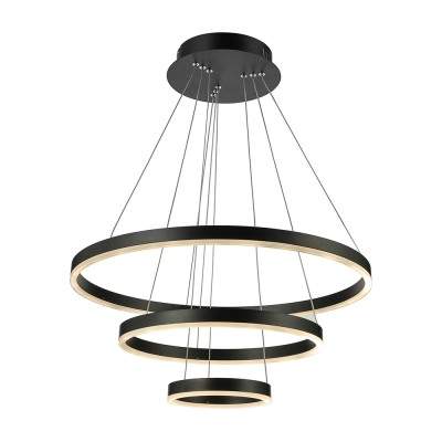 Black Circular Chandelier Lighting Multi Tiered 1 Light/2 Light/3 Light Slim LED Cylinder Pendant Light in Acrylic Shade for Entryway Hallway Foyer