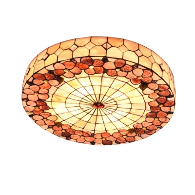 Circular Grid Natural Shell Tiffany Ceiling Light with Treasure Flower Pattern 20