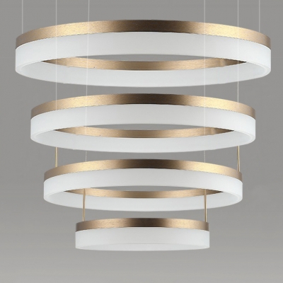 Modern Brass Tiered Frosted Shade LED Circular Ring Chandelier wIith Adjustable Height 5 Sizes for