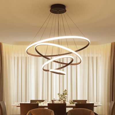 Modern Brown Aluminum LED Warm White Neutral Light Halo Chandelier for Bedroom Dining Room