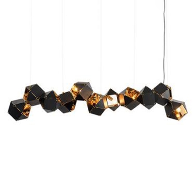 Multi Light LED Chandelier Black and Gold High Brightness Metal Shade Long LED Chandeliers for Hotel Gallery Bar