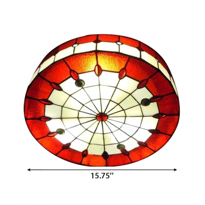 Red Stained Glass Jewels Decor Flush Mount Ceiling Light in Tiffany Style 3 Sizes Available