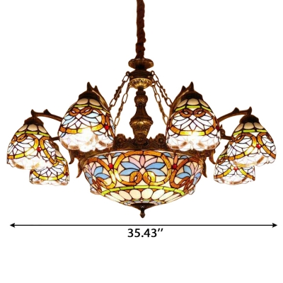 Baroque Stained Glass Center Bowl Chandelier with 6/8 Small Bowl Shades for Living Room