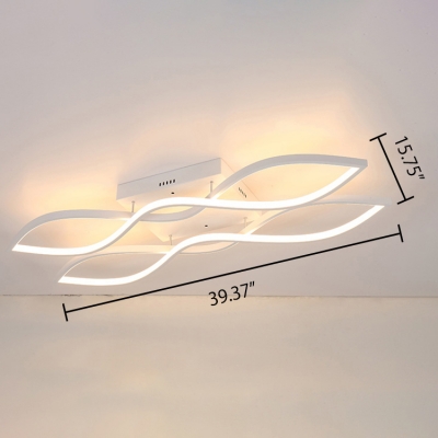 Contemporary Minimalist Linear Ceiling Lights 37W-152W 1/2/3/5 Light White LED Wave Shaped Ceiling Lighting for Living Room Bedroom 