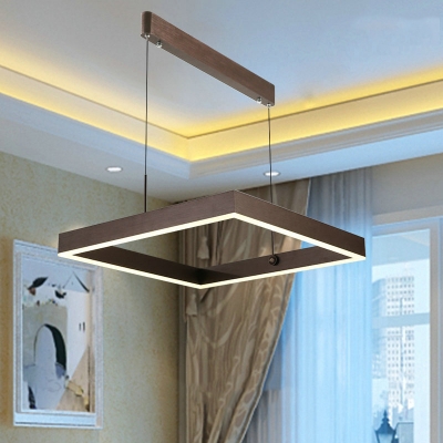 Dark Brown Linear Island Pendant Brushed Aluminum 1 Tier/2Tier/3 Tier LED Square LED Chandelier in Acrylic Shade for Dining Room Foyer Entryway