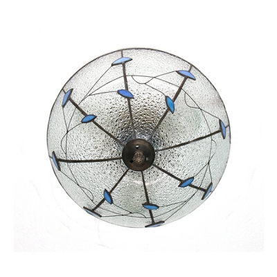 Green Leaves Pattern Shallow Bowl Shade Ceiling Light 16