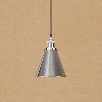 Industrial Style 1-Light Hanging Pendant Lamp with Conical Shade for Restaurant Cafe, Chrome/Copper/Brass
