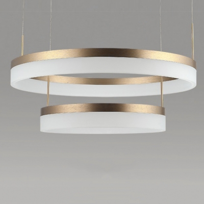 Modern Brass Tiered Frosted Shade LED Circular Ring Chandelier wIith Adjustable Height 5 Sizes for