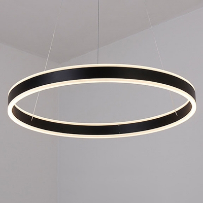 Modern Minimalist 1 Light-4 Light Suspension LED Pendant Matte Black Aluminum Circle Ring Multi Light LED Chandelier for Bathroom Dining Room Kitchen