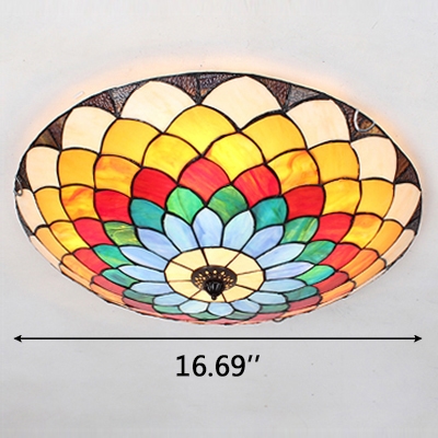 Multi-Colored Flower Design Ceiling Light Fixture in Tiffany Stained Glass Style 3 Sizes Available