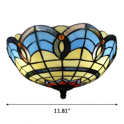 Tiffany Stained Glass Mediterranean Style Semi Flush Ceiling Light 11.81