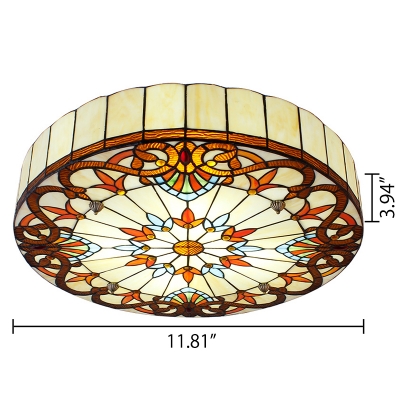 Victorian Style Tiffany Stained Glass Flush Mount Ceiling Light in Drum Shape 11.81