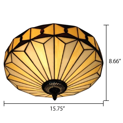 Geometric Glass Shade in 16-Inch Wide Tiffany Style 2 Light Semi-Flush Mount Ceiling Fixture
