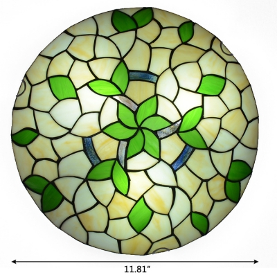 Green Flower&Leaf Pattern Tiffany Ceiling Light Fixture with 11.81