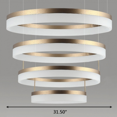 Modern Brass Tiered Frosted Shade LED Circular Ring Chandelier wIith Adjustable Height 5 Sizes for