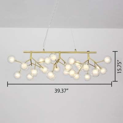 Multi Arm Branch LED Chandelier 39.37in/47.24in Long Gold Glass Bubbles LED Chandeliers for Dining Table Restaurant Hotel Office Decoration