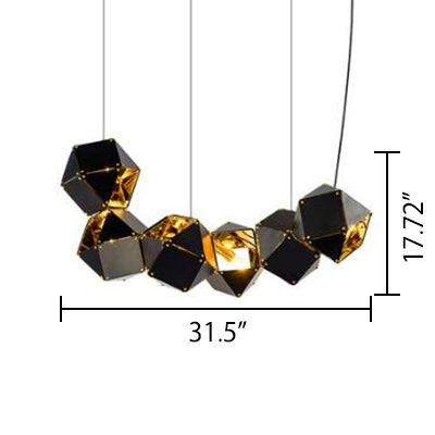 Multi Light LED Chandelier Black and Gold High Brightness Metal Shade Long LED Chandeliers for Hotel Gallery Bar