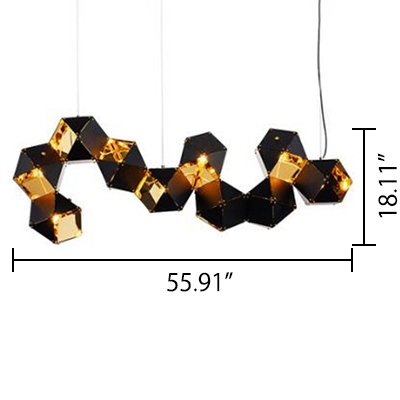 Multi Light LED Chandelier Black and Gold High Brightness Metal Shade Long LED Chandeliers for Hotel Gallery Bar