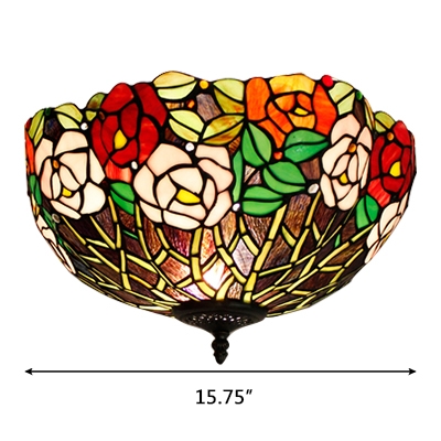 Rose/Fruit Theme Bowl Shade Flushmount Ceiling Light with Brilliant Jewels 4 Designs for Option