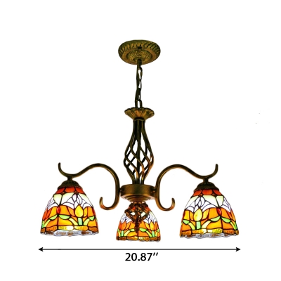 Tulip Pattern Down Lighting 3-Light Chandelier with Wrought Iron Arms for Living Room Restaurant