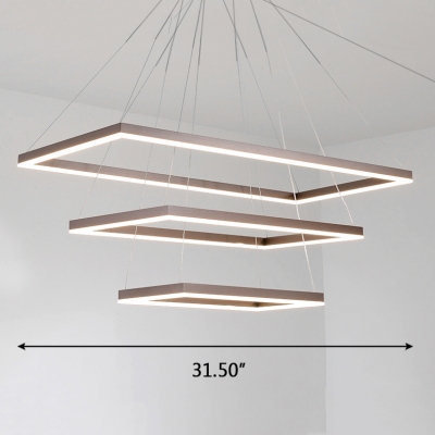 LED Chandelier 18/45/81W Aluminum Multi Light Rectangular LED Hanging Light in Brown for