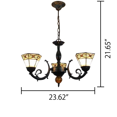 Classic 3-Light Stained Glass Shade Chandelier in Olde Bronze Finish
