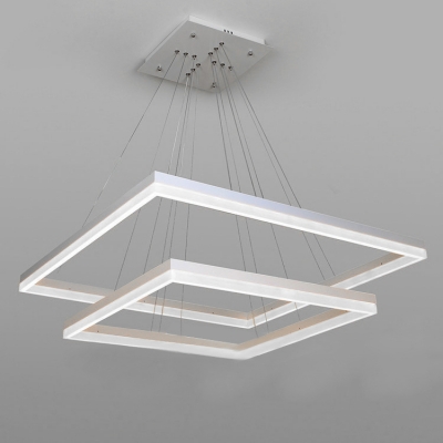 Modern Rectangular LED White Aluminum Chandelier Light with Adjustable Cord for Room Study