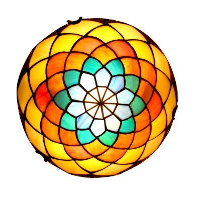 Multi-Colored Flower Design Ceiling Light Fixture in Tiffany Stained Glass Style 3 Sizes Available