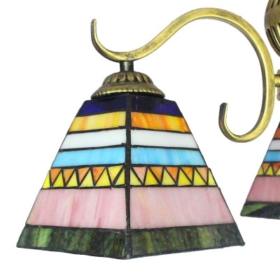 Multicolored Pyramid Glass Shade 3-Light Semi Flush Mount Ceiling Light for Living Room Dining Room