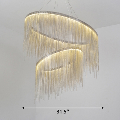 New Post-Modern Gold Fringe LED Pendant Light Designers Metal 24W Tiered Round Chains Waterfall Chandeliers Ceiling Lamp