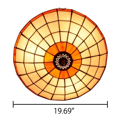 Orange&White Circular Grid Flushmount Ceiling Light in Tiffany Stained Glass Style 3 Sizes for Option