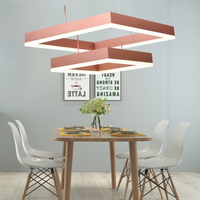 Post Modern Brushed Aluminum Rose Gold Chandelier  Frosted Shade Square LED Chandelier