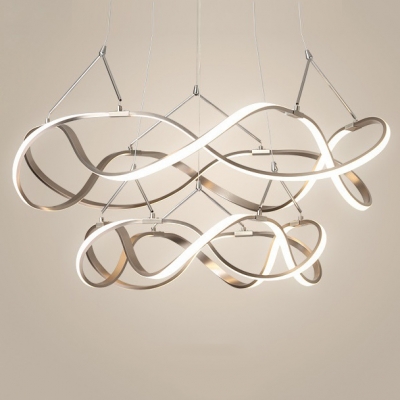 Room Decorative Lights Polished Brass Twist LED Pendant Light 33/83/152W Ultra Modern Multi Ring Chaos LED Chandelier LED Warm White Neutral Light