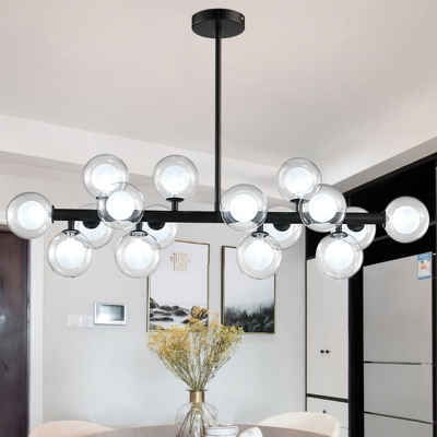 Showroom Gallery Bar LED Linear Pendant 16W 35.43 Inch Long Multi Light Bubbled Glass Chandelier in Black LED Accent Lights