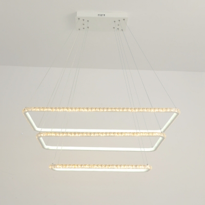 Ultra Thin 3 Tiered Rectangular LED Pendant Lighting Home Decorative Gold Crystal LED Chandelier for Girls Bedroom Living Room