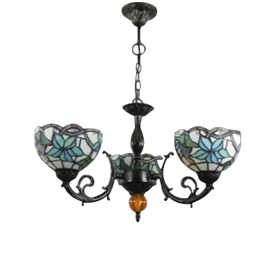 3/6-Light Tiffany Colorful Glass Floral Theme Chandelier with Bowl Shades