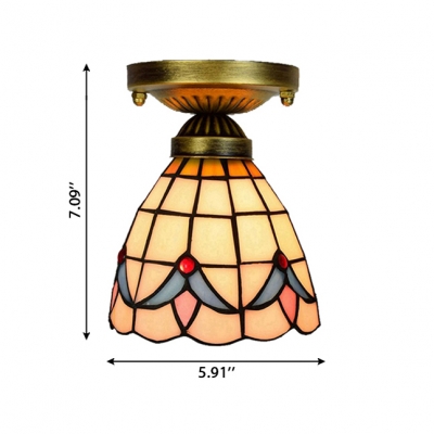 6/7-Inch Wide Tiffany Flush Mount Ceiling Light with Tulip Pattern Glass Shade in Baroque Style