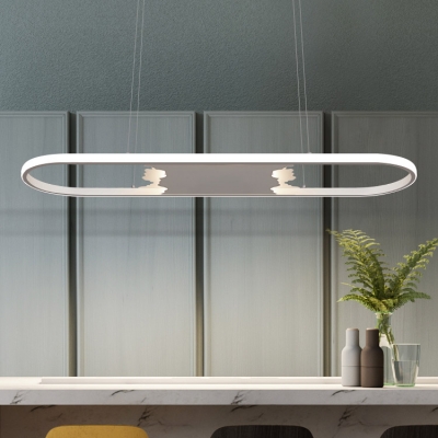Fully Illuminious Art Deco Oval Ring LED Chandelier 47W White Finish Ellipse LED Hanging Pendant Light for Dining Table Kitchen Restaurant