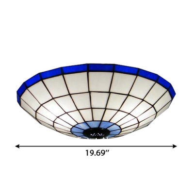 Grand Blue Trim Bowl Shade Tiffany Flush Mount Ceiling Light 3 Sizes for Choice