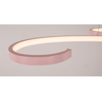 Kids Room Girls Bedroom Bright LED Linear Pendant Light Pink/Green 54W 42.52 Inch Long Curved Hanging Light Height Adjustable