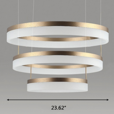 Modern Brass Tiered Frosted Shade LED Circular Ring Chandelier wIith Adjustable Height 5 Sizes for