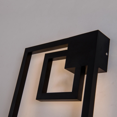 Post Modern Minimalist Black Square Led Wall Sconce Metal 25W/28W Indoor Decoration 2-Light Framed Led Ambient Wall Light with Warm White Light