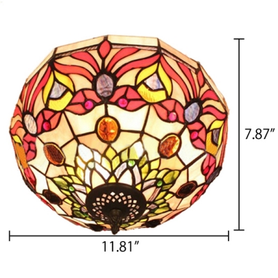 Red Rose Up Lighting Flush Mount Lamp with Tiffany-Style Stained Glass Shade, 12