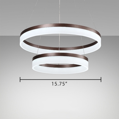 Shabby Chic Chandelier Brushed Aluminum Brown 1 Tier/2 Tier/3 Tier 22/55W LED Ring Pendant Light with Opal Diffused Shade