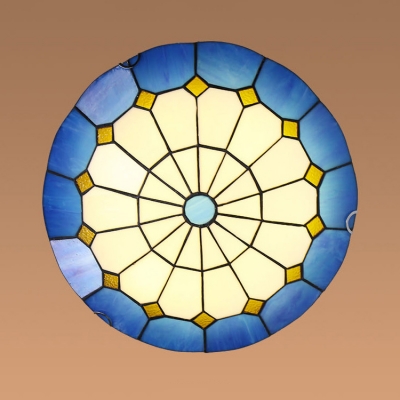 Tiffany Stained Glass Blue/Yellow Lotus Shape Ceiling Light Fixture 11.81