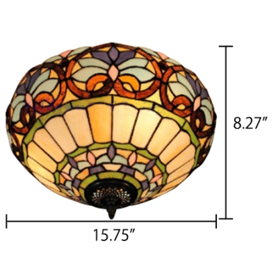 Tiffany-Style 16 In Wide Flush Mount Ceiling Fixture in Baroque Style, 2-Light, Multicolored